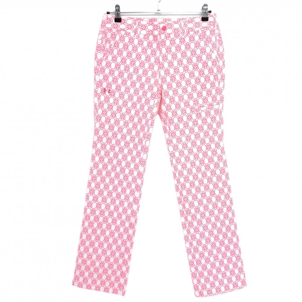 【新品】アンダーアーマー パンツ 白×蛍光ピンク 総柄 heatgear  レディース MD ゴルフウェア UNDER ARMOUR