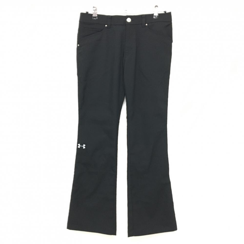 【超美品】アンダーアーマー パンツ 黒×ライトグレー ロゴ刺しゅう ストレッチ レディース LG ゴルフウェア UNDER ARMOUR