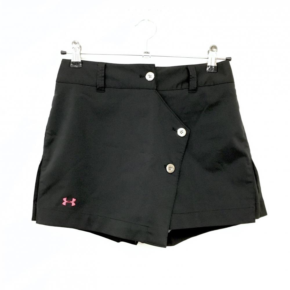 【超美品】アンダーアーマー ショートパンツ 黒 ロゴピンク レディース SM ゴルフウェア UNDER ARMOUR