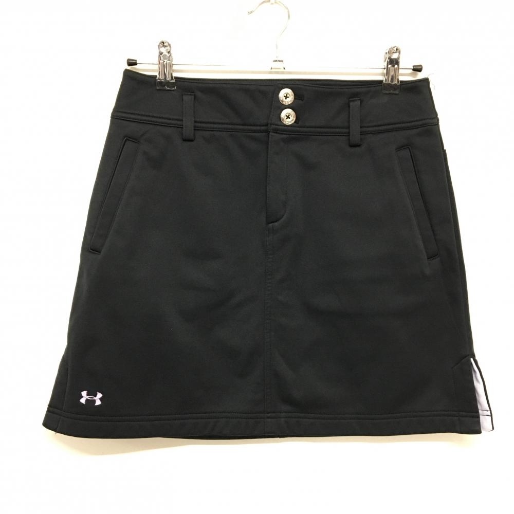 【美品】アンダーアーマー スカート 黒 ロゴライトパープル 裏起毛  レディース MD ゴルフウェア UNDER ARMOUR