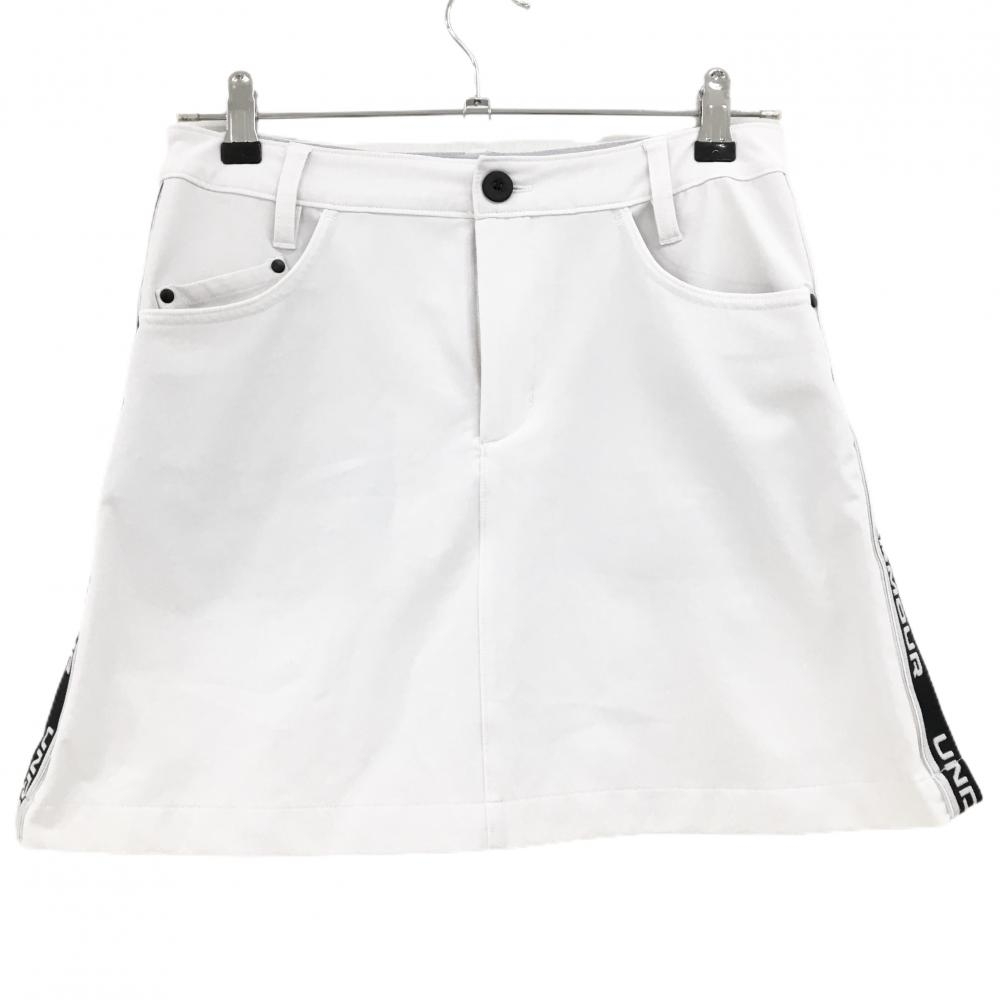 【美品】アンダーアーマー スカート 白×黒 サイドロゴライン ストレッチ  レディース L ゴルフウェア UNDER ARMOUR