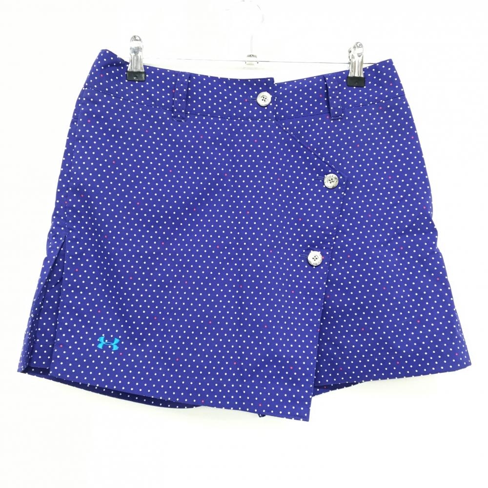 【美品】アンダーアーマー キュロットスカート ネイビー×白 ドット レディース LG ゴルフウェア UNDER ARMOUR