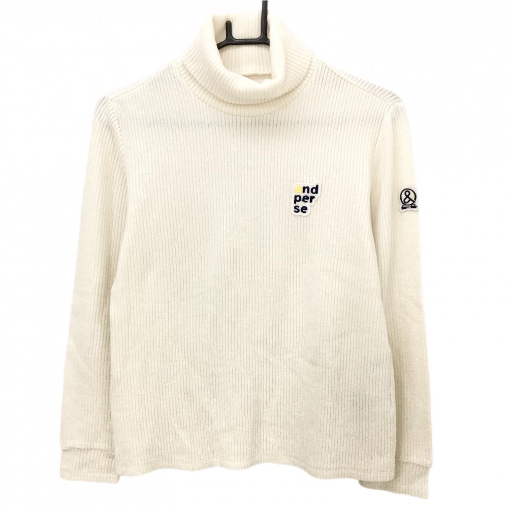 アンパスィ タートルネックセーター 白 リブ編み ワッペン ニット  レディース M ゴルフウェア and per se