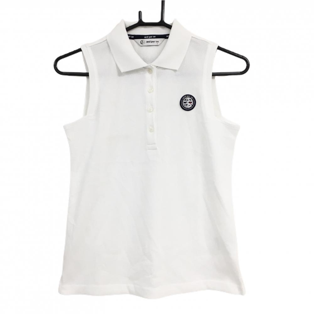 【美品】アンパスィ ノースリーブポロシャツ 白 ロゴワッペン  レディース S ゴルフウェア and per se