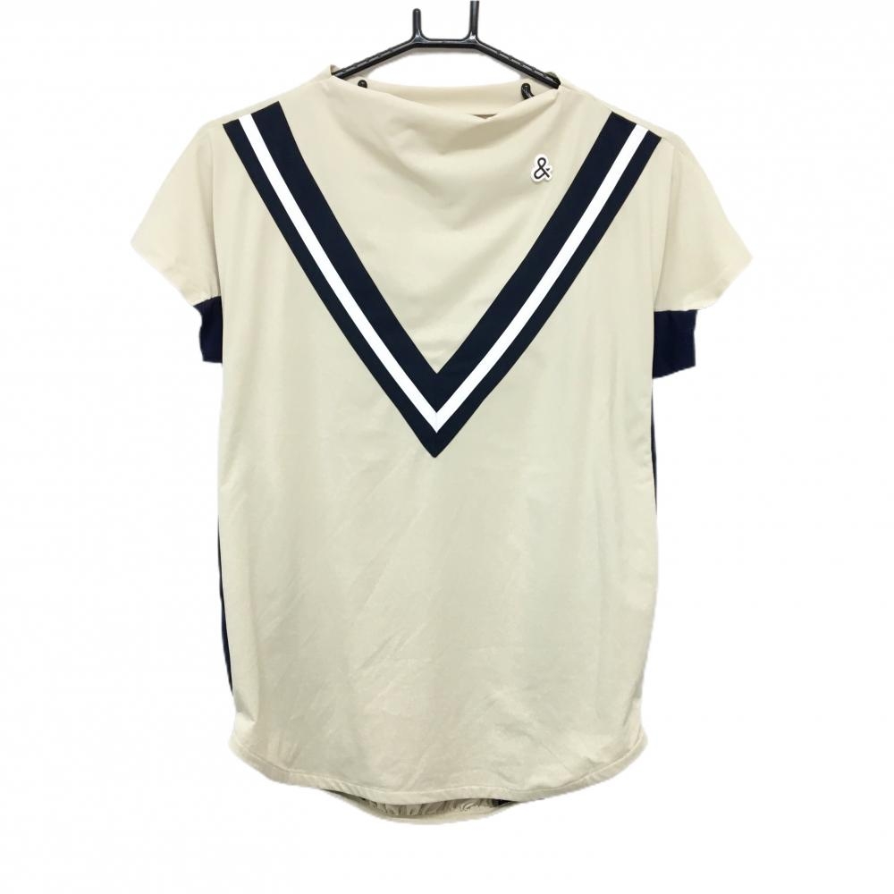 【超美品】アンパスィ 半袖ハイネックシャツ ベージュ×ネイビー  レディース M ゴルフウェア and per se