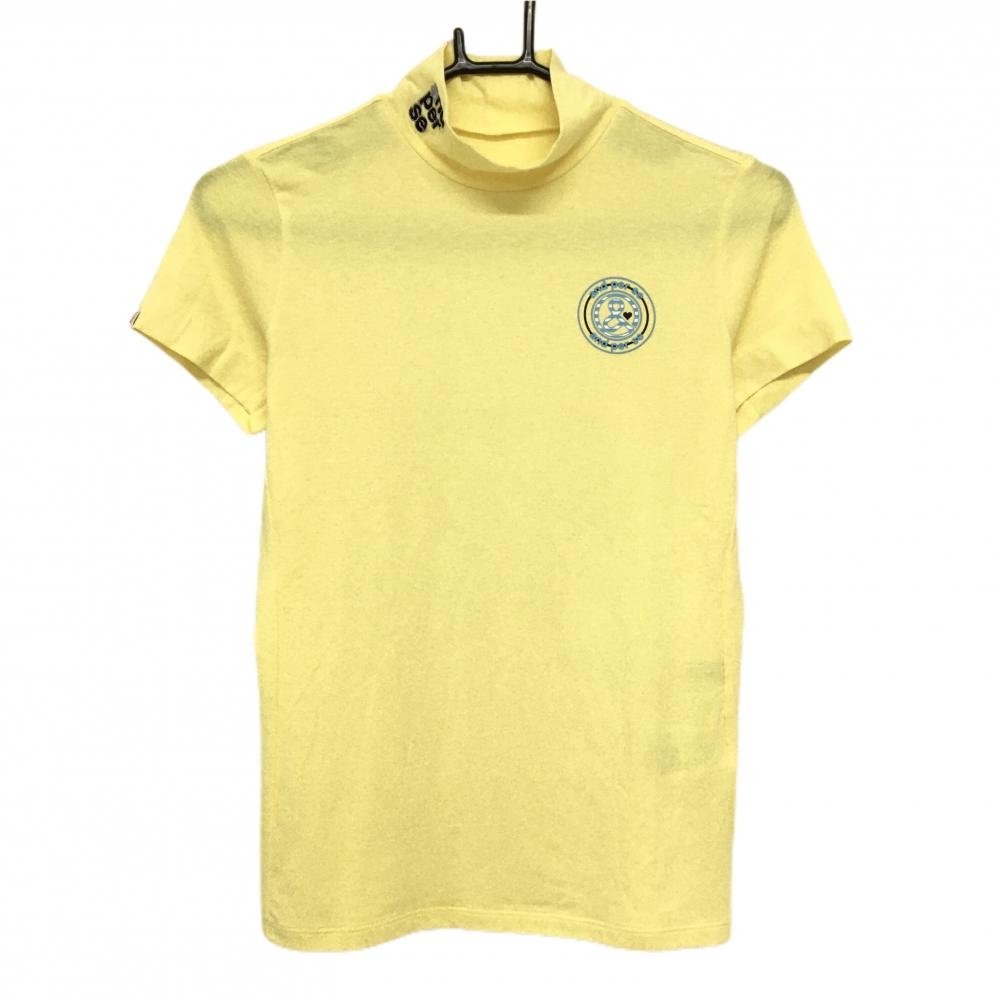 【美品】アンパスィ 半袖ハイネックシャツ イエロー×ライトブルー×ネイビー レディース M ゴルフウェア and per se