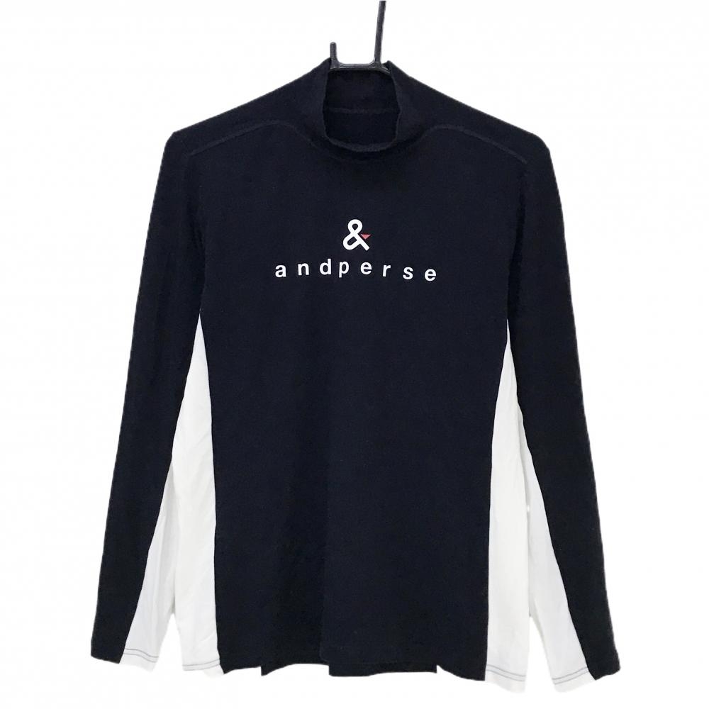 【美品】アンパスィ 長袖ハイネックシャツ　黒×白 バイカラー 微起毛 インナー  レディース L ゴルフウェア 2024年モデル and per se