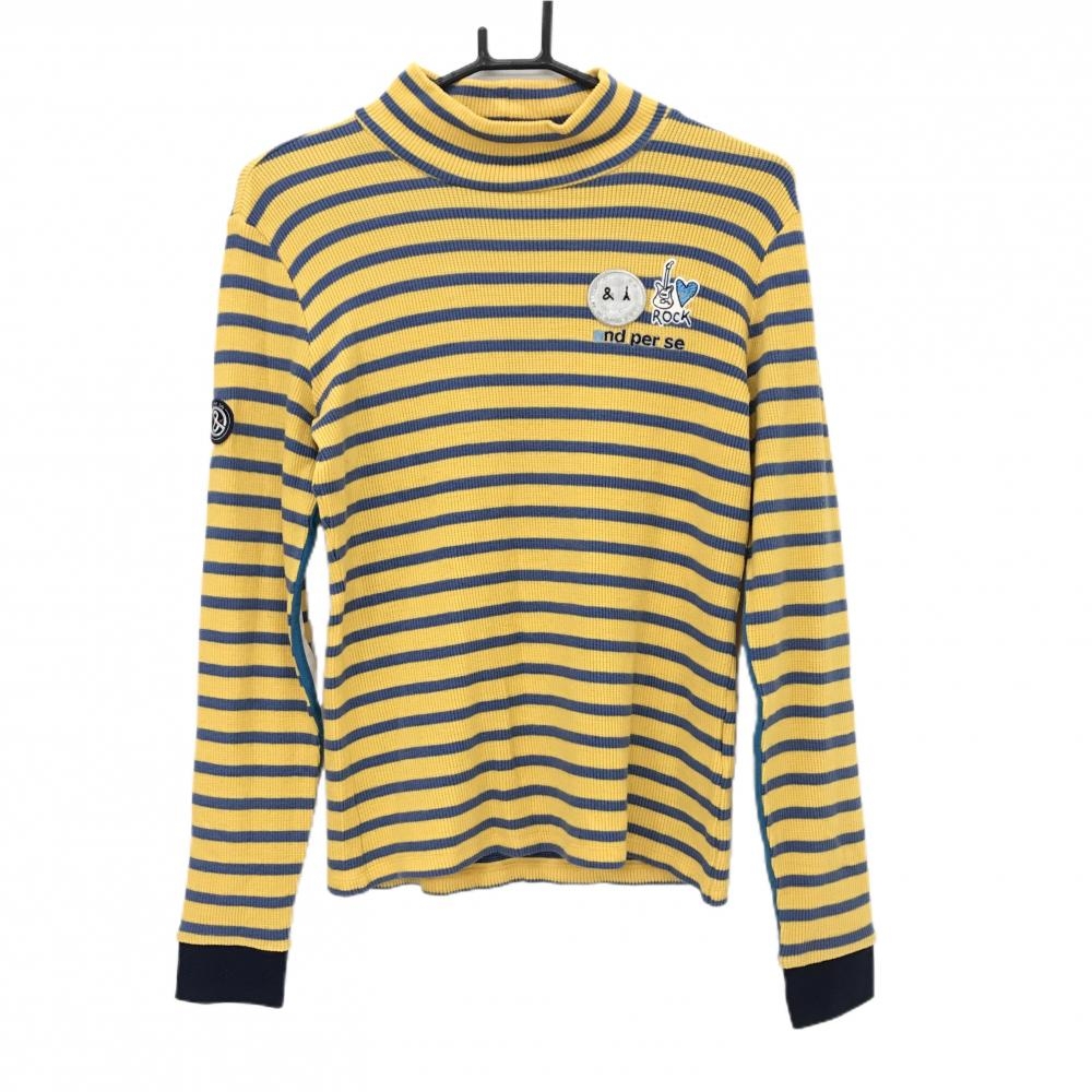 【超美品】アンパスィ 長袖ハイネックシャツ オレンジイエロー×ブルー系 ボーダー柄   レディース L ゴルフウェア and per se