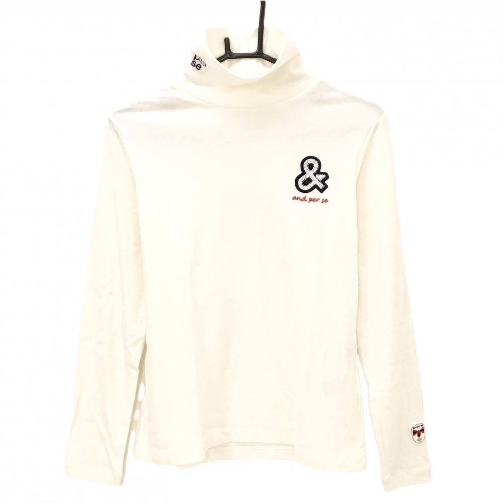 アンパスィ 長袖ハイネックシャツ 白 表微起毛 ロゴワッペン レディース L ゴルフウェア and per se