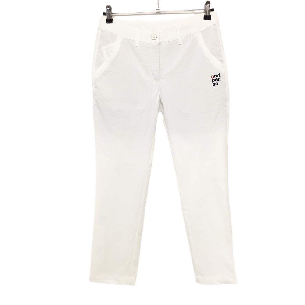 アンパスィ パンツ 白×ネイビー メッシュ調 ロゴ刺しゅう  レディース M ゴルフウェア and per se