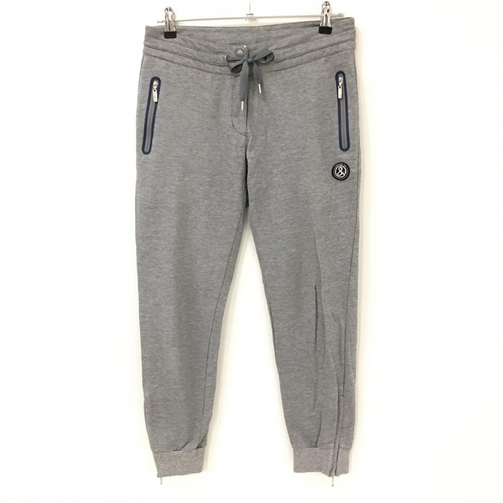 【美品】アンパスィ ジョガーパンツ 杢グレー×ネイビー 裾ジップ ロゴワッペン レディース L ゴルフウェア and per se