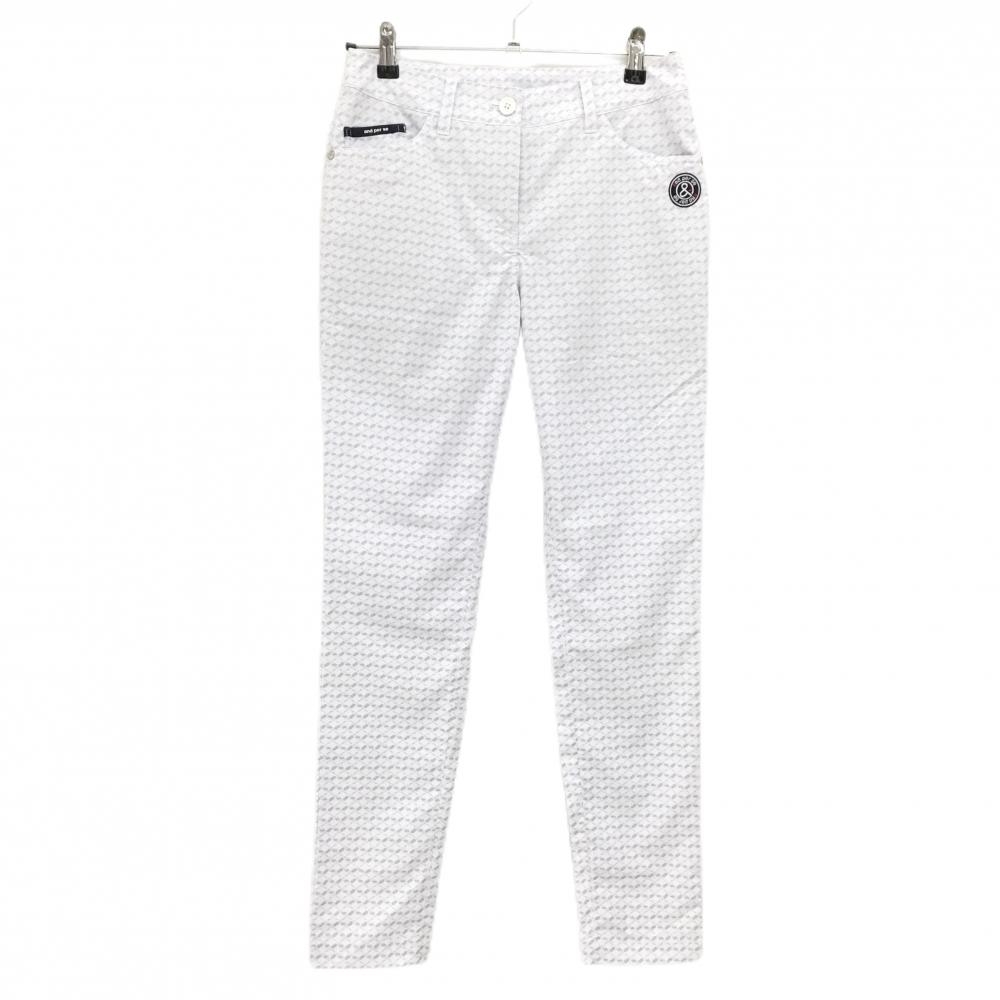 【新品】アンパスィ パンツ 白×グレー 総柄 吸水速乾 薄手 レディース M ゴルフウェア and per se