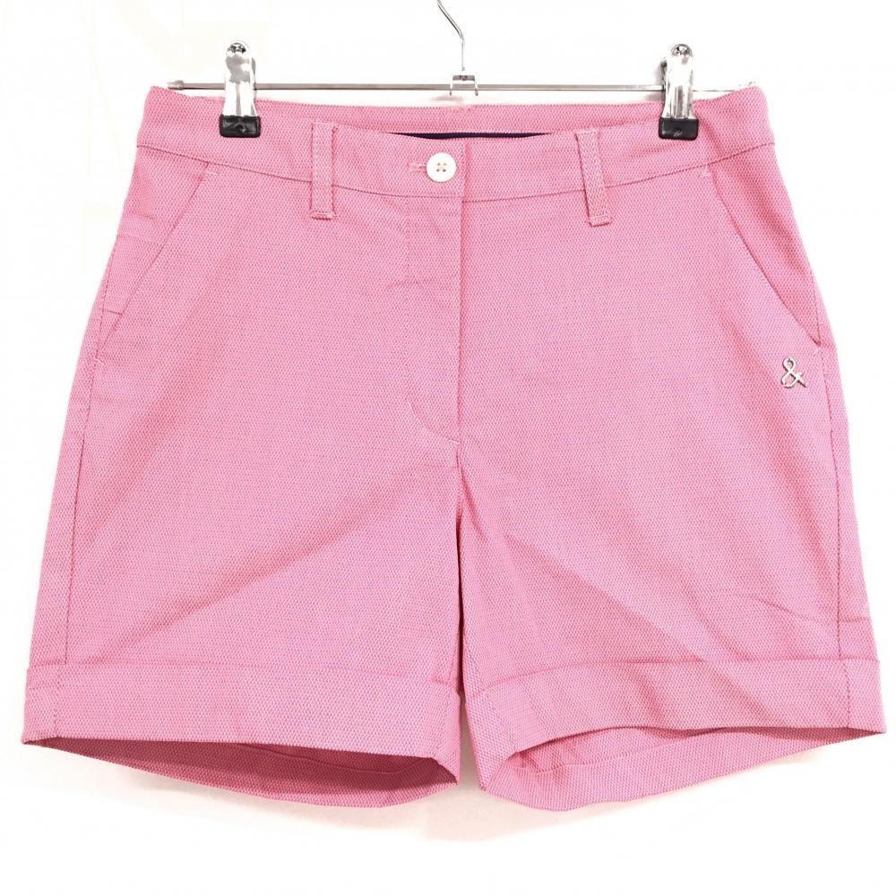 【超美品】アンパスィ ショートパンツ ピンク 地模様 ロゴ刺しゅう ストレッチ  レディース M ゴルフウェア and per se