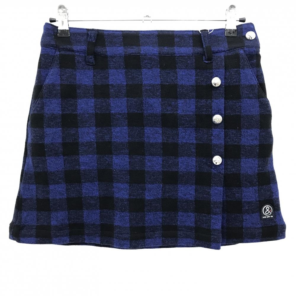 【新品】アンパスィ ニットスカート ネイビー×白 チェック インナーパンツ付 レディース M ゴルフウェア and per se