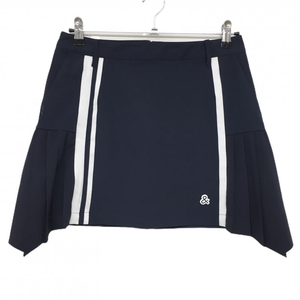 【美品】アンパスィ スカート ネイビー×白 サイドプリーツ 立体ロゴ レディース L ゴルフウェア and per se