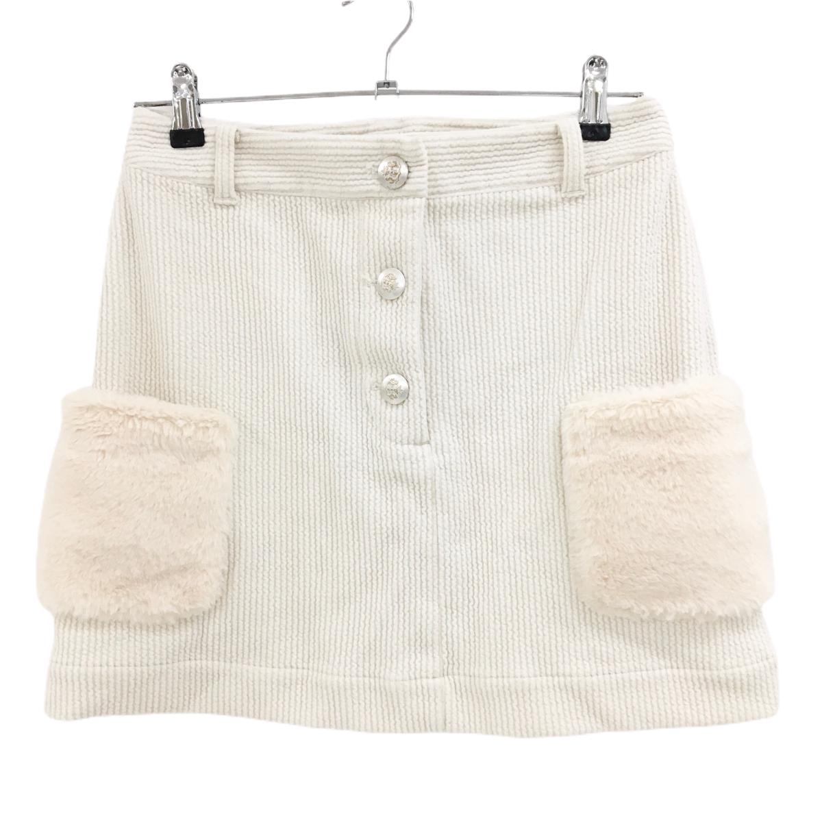 【美品】アンパスィ スカート アイボリー コーデュロイ風 ファーポケット ストレッチ ボタン剥げ レディース L ゴルフウェア and per se
