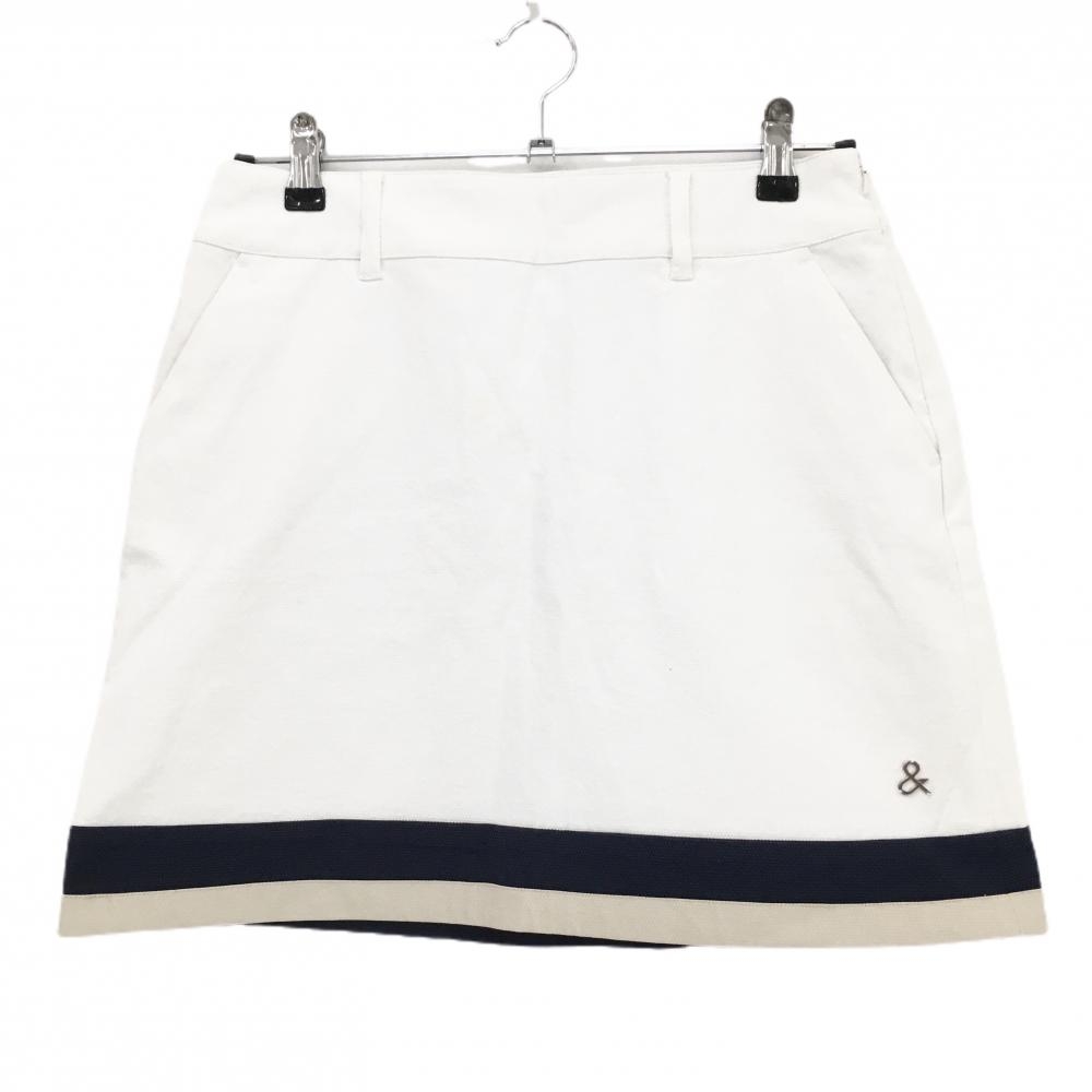 【美品】アンパスィ スカート 白×ネイビー×ベージュ 麻混 3トーンカラー  レディース L ゴルフウェア and per se