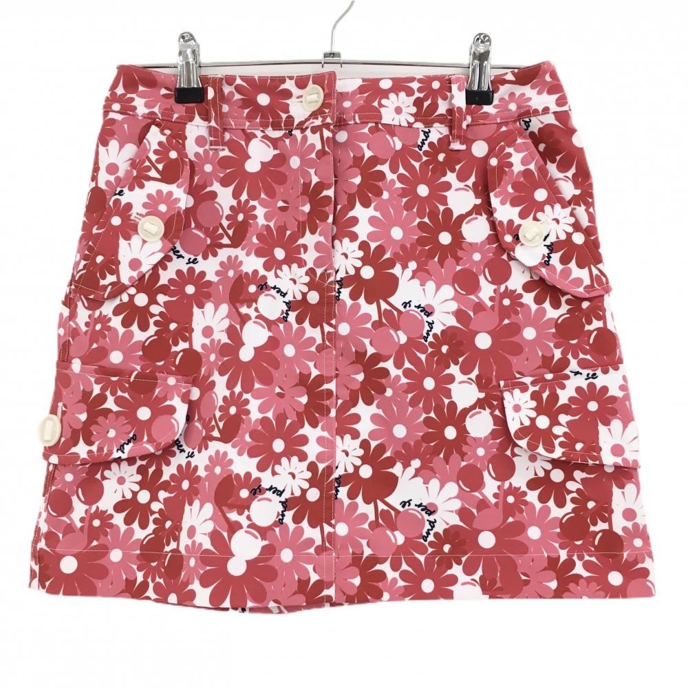 【超美品】アンパスィ スカート レッド×ピンク×白 花柄 ロゴ レディース M ゴルフウェア and per se