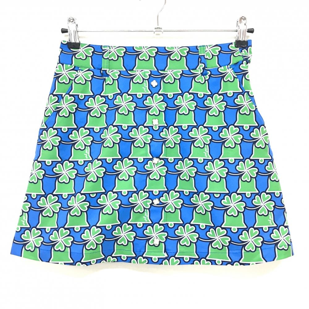 【超美品】アンパスィ スカート ブルー×グリーン 総柄 ベル クローバー レディース S ゴルフウェア and per se