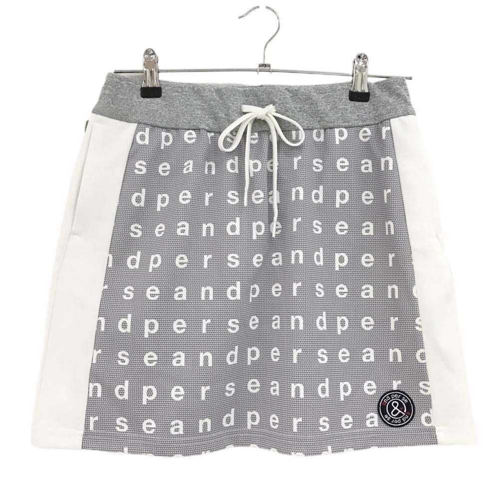 【超美品】アンパスィ スカート 白×グレー 一部ロゴ総柄 ウエストゴム  レディース L ゴルフウェア and per se