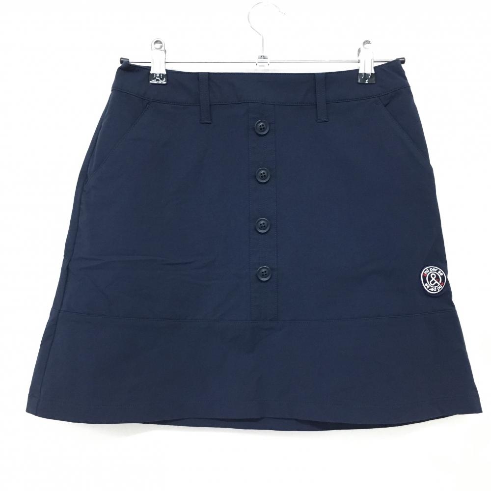 【美品】アンパスィ スカート ネイビー 飾りボタン ロゴ刺しゅう レディース M ゴルフウェア and per se