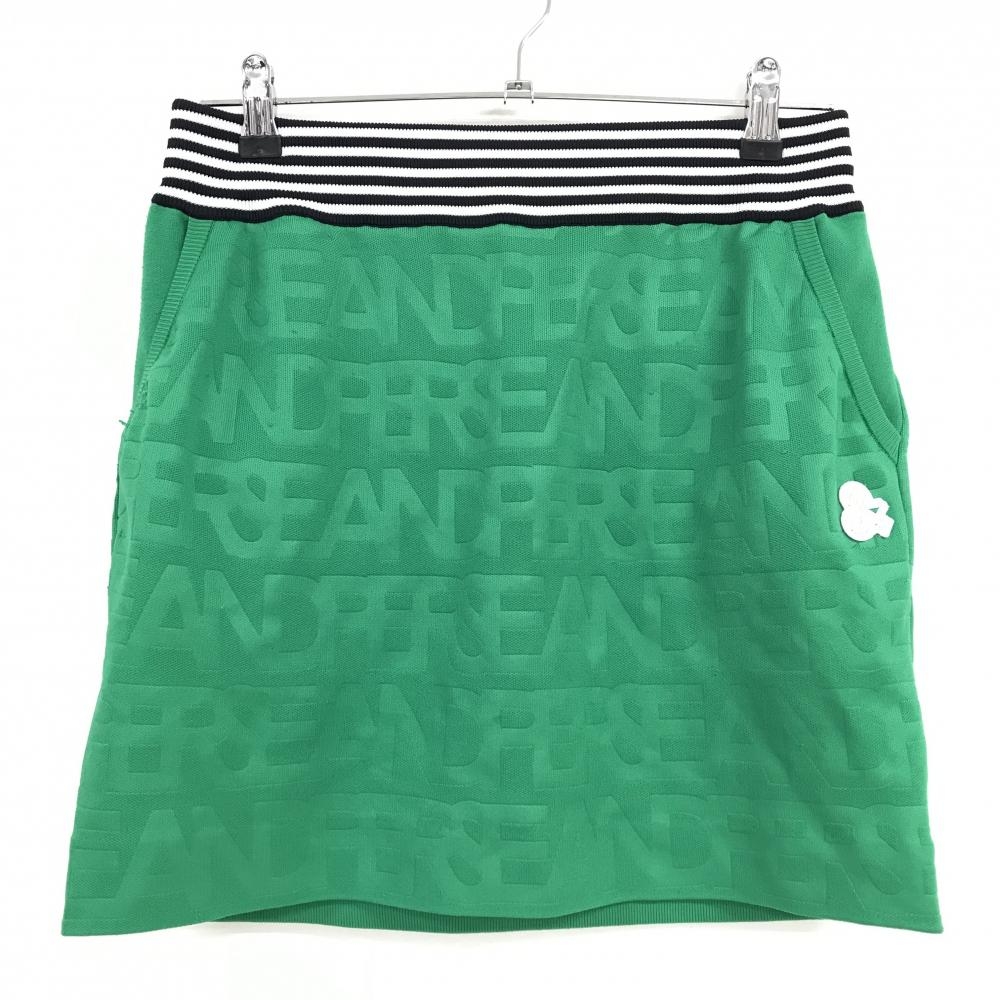 アンパスィ スカート グリーン×白×黒 英字総柄 ウエストボーダー＆ゴム レディース L ゴルフウェア 2025年モデル and per se