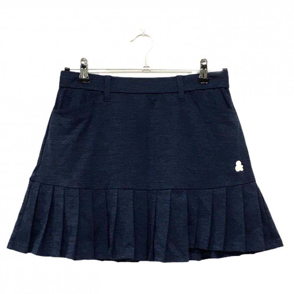 【超美品】アンパスィ スカート 杢ネイビー 裾プリーツ ウエストゴム レディース L ゴルフウェア and per se