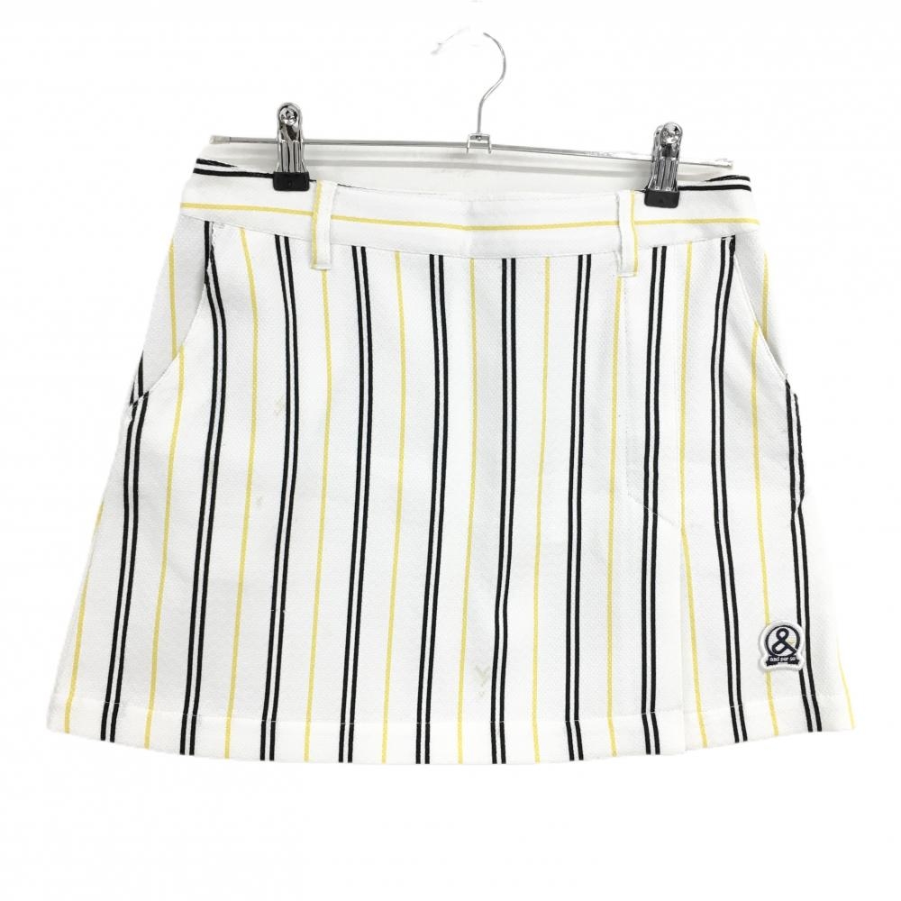アンパスィ スカート 白×黒×イエロー ストライプ 裾ロゴ ストレッチ  レディース L ゴルフウェア and per se
