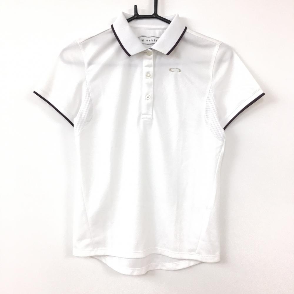Oakley オークリー 切替半袖ポロシャツ 白×ダークパープル 襟裏ロゴ 一部メッシュ  レディース M ゴルフウェア
