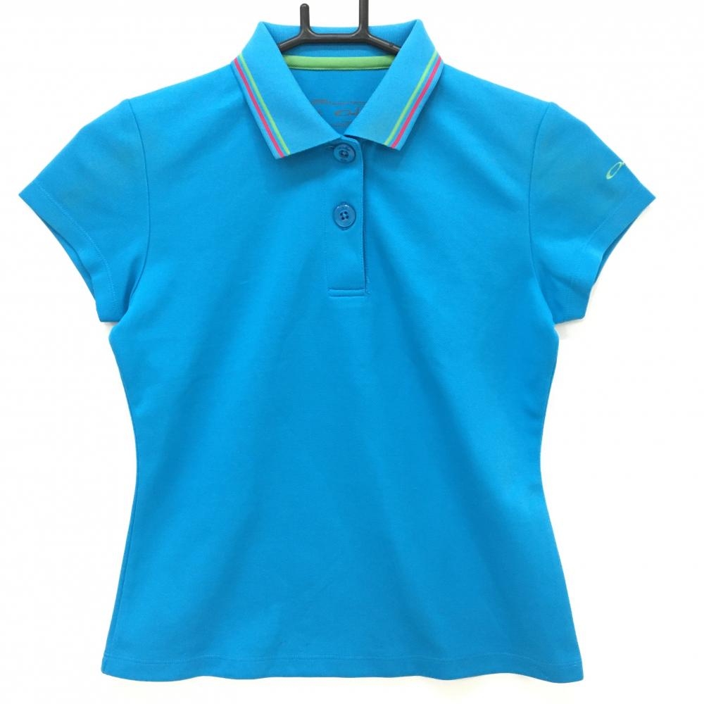 オークリー 半袖ポロシャツ ライトブルー 襟ライン レディース S ゴルフウェア Oakley