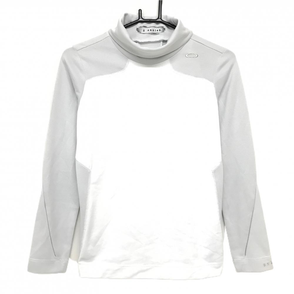 【美品】オークリー 長袖ハイネックシャツ 白×ライトグレー  レディース S ゴルフウェア Oakley