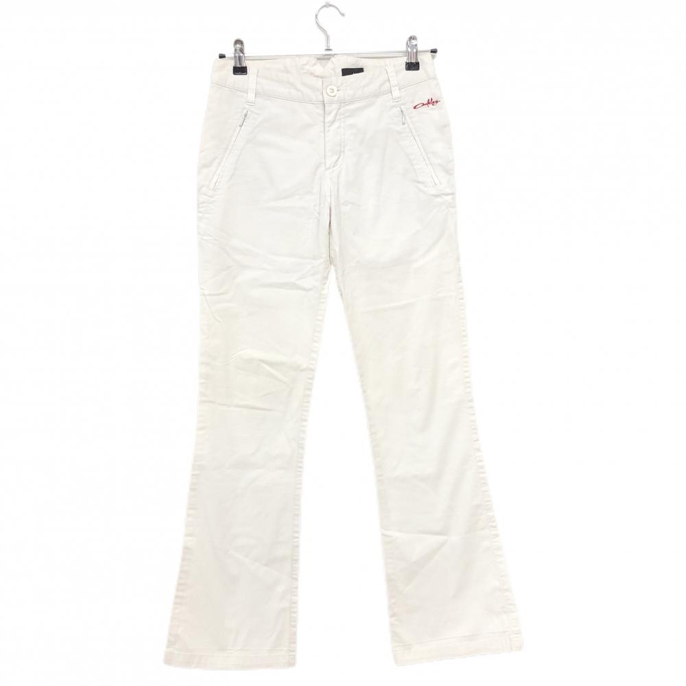 オークリー パンツ 白 ラメ糸刺しゅう 上部裏地有り ストレッチ レディース S ゴルフウェア Oakley