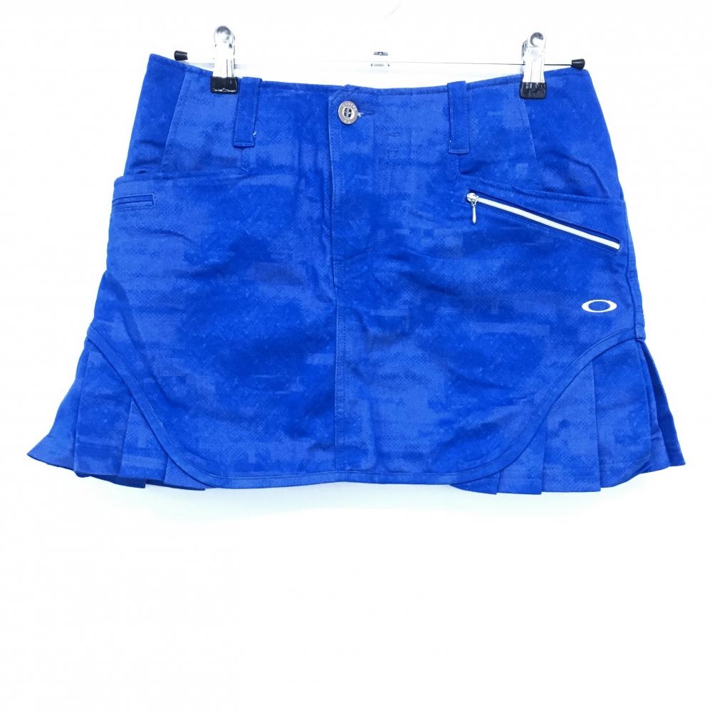 【超美品】オークリー スカート ブルー 総柄 サイドプリーツ ティー装着可 レディース M ゴルフウェア Oakley