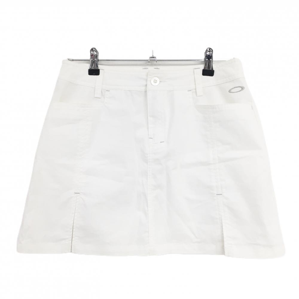 【超美品】オークリー スカート 白 ボックスプリーツ 一部メッシュ ロゴ刺しゅう インナーパンツ付き レディース L ゴルフウェア Oakley