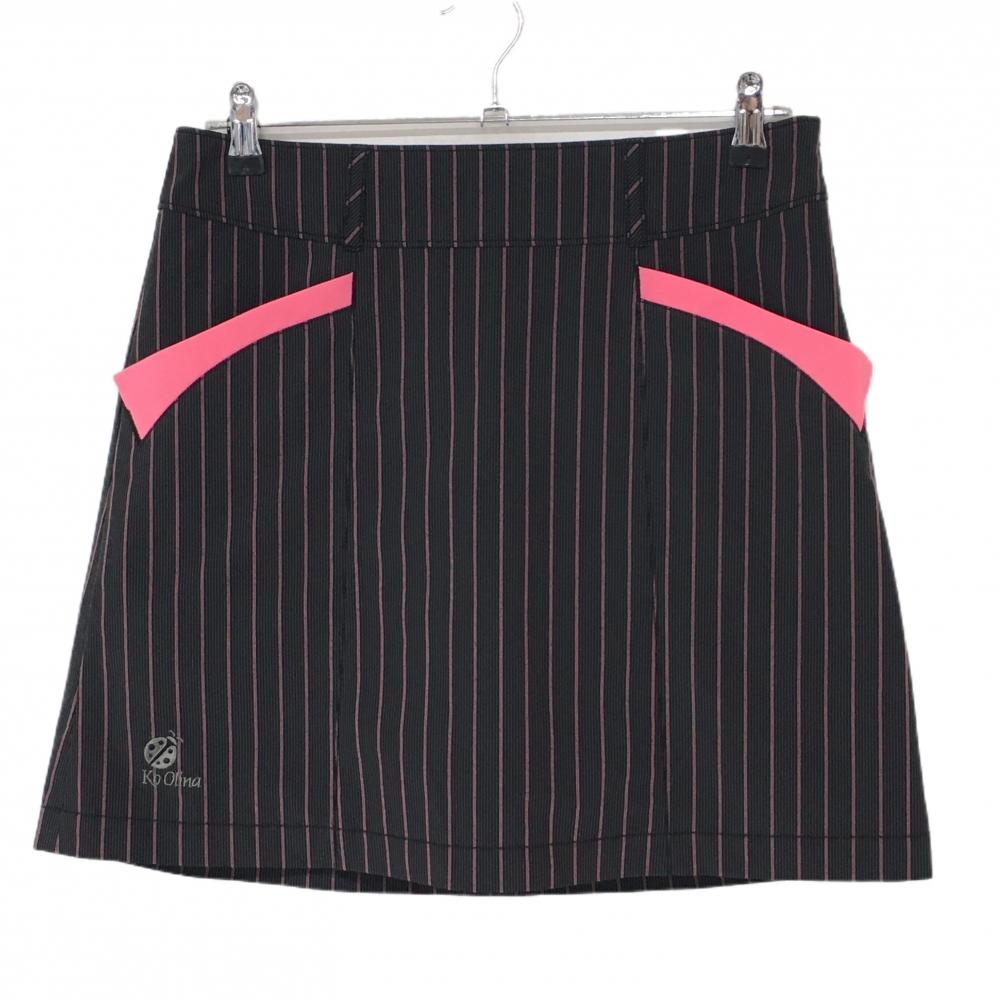 【超美品】ANNIKA×カッターアンドバック スカート 黒系×ライトピンク×白 ストライプ  レディース US-4 ゴルフウェア CUTTER＆BUCK