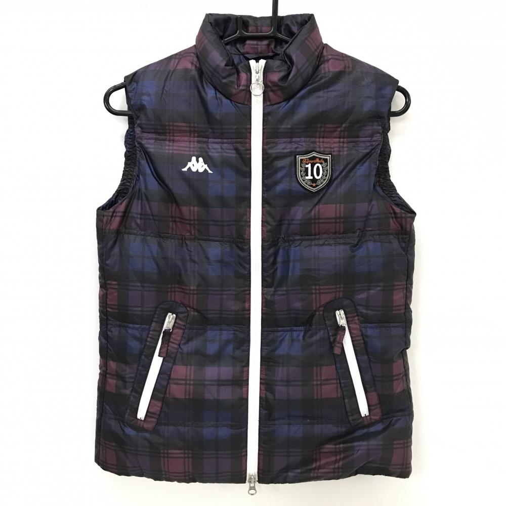 カッパ ダウンベスト パープル×ネイビー チェック  レディース M ゴルフウェア Kappa