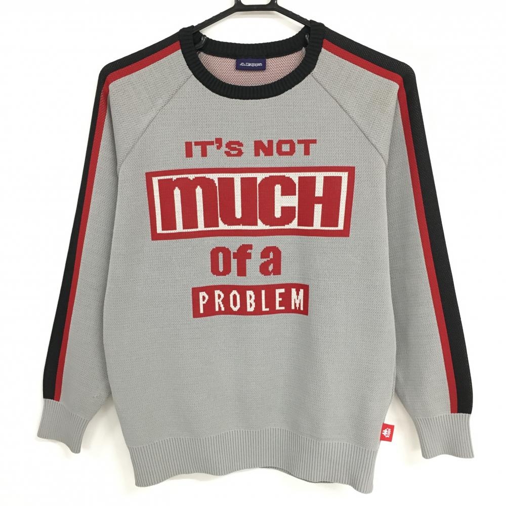 カッパ セーター グレー×レッド×黒 袖ライン ニット レディース L ゴルフウェア Kappa