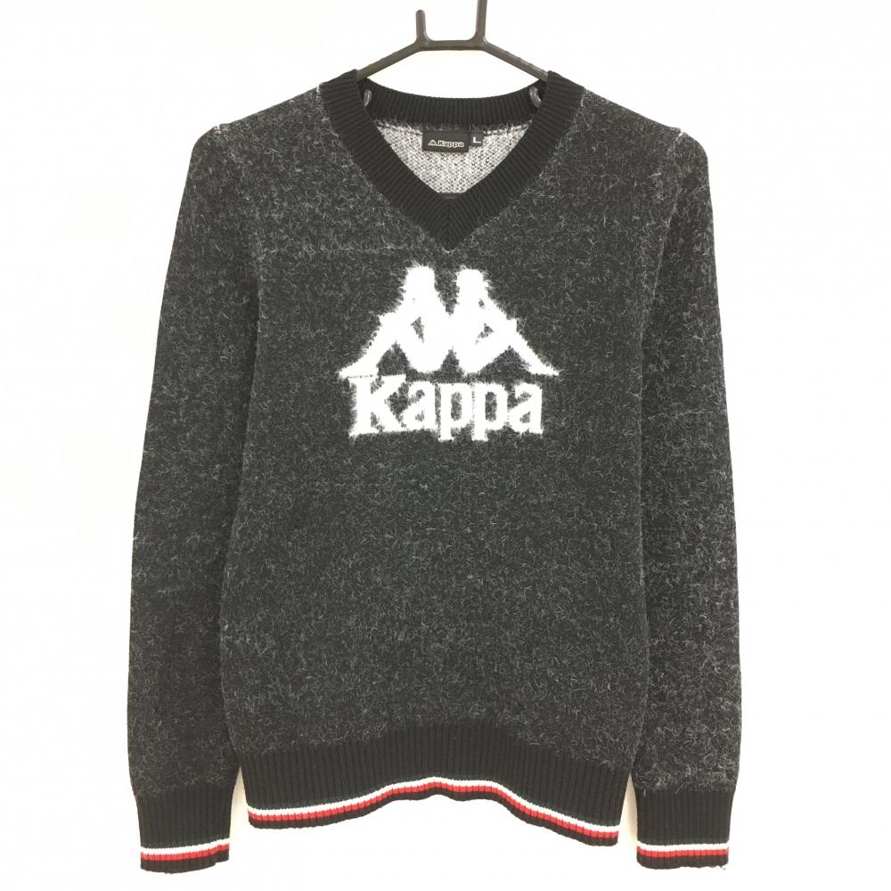 【美品】カッパ セーター 黒×白 フロントロゴ モヘア風 レディース L ゴルフウェア Kappa