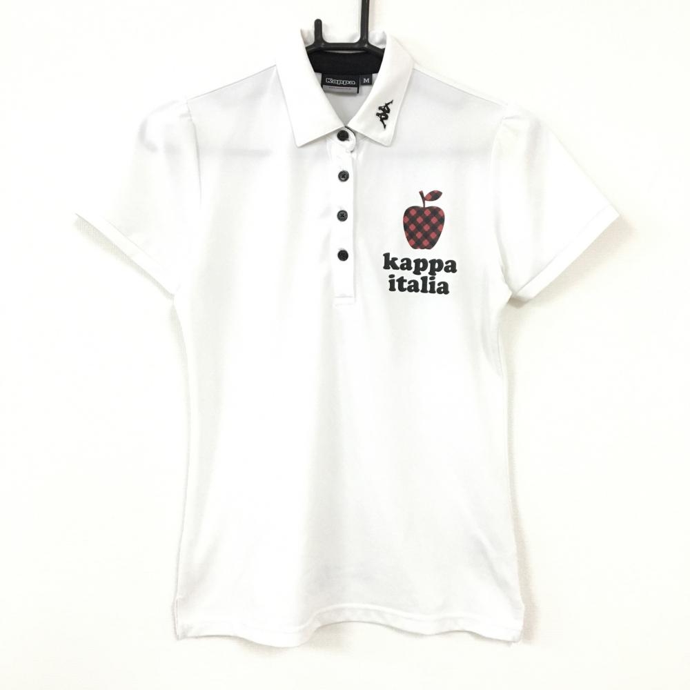 Kappa カッパ 半袖ポロシャツ 白×黒 リンゴプリント レディース M ゴルフウェア