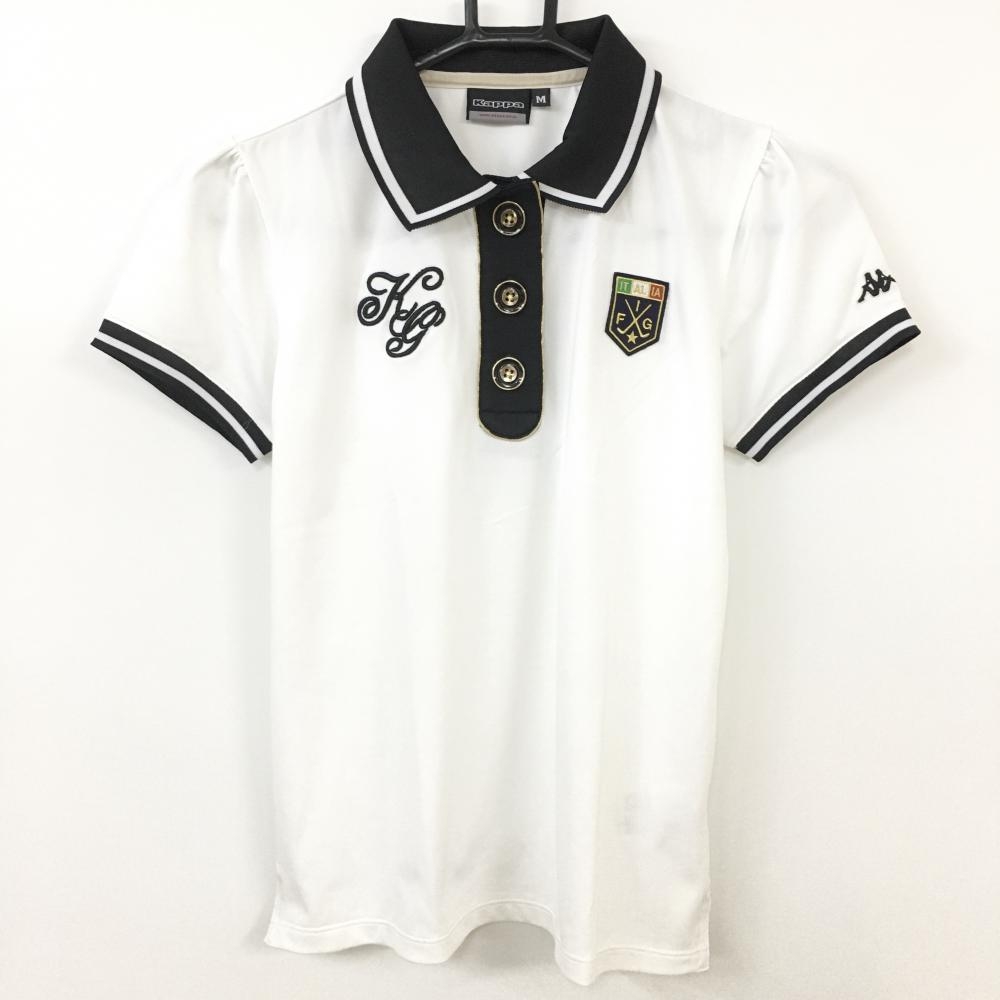 【超美品】Kappa カッパ 半袖ポロシャツ 白×黒×ゴールドラメ ワッペン レディース M ゴルフウェア