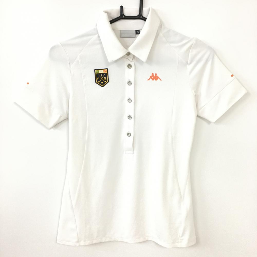 Kappa カッパ 半袖ポロシャツ 白×オレンジ バックロゴプリント レディース S ゴルフウェア
