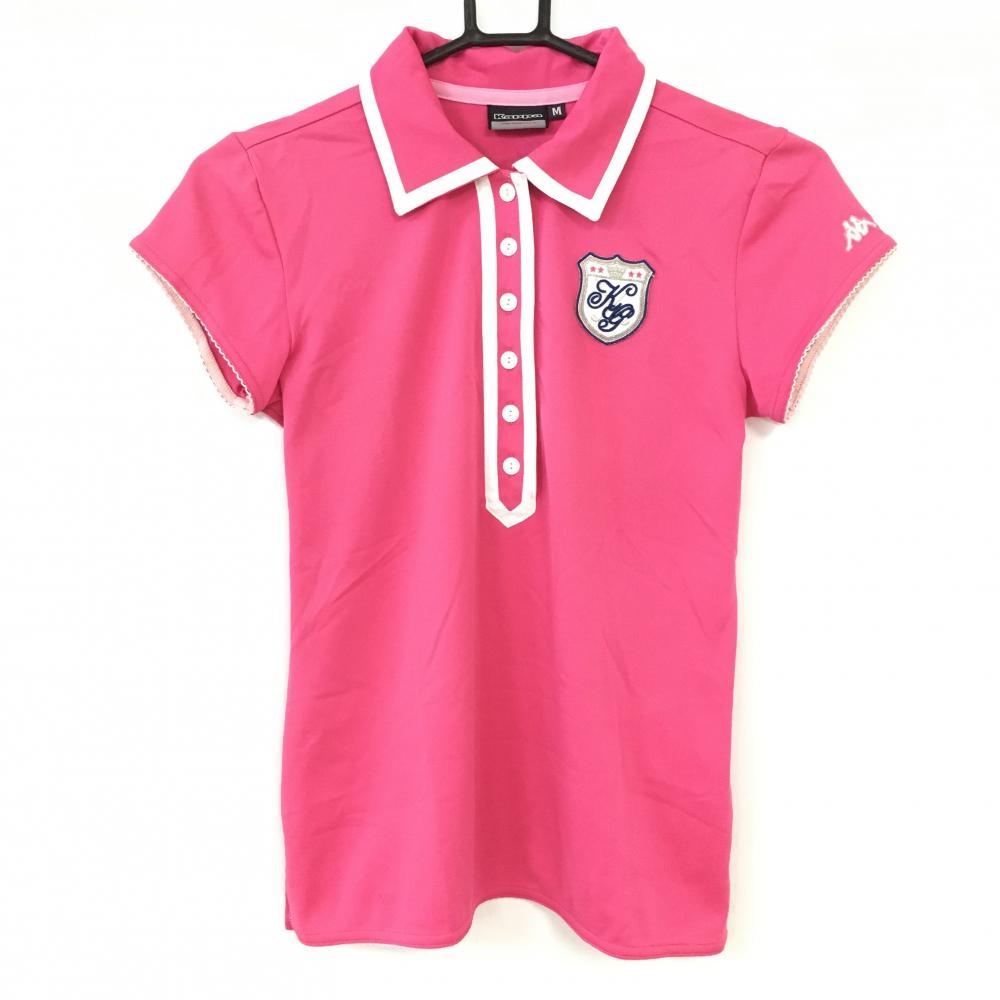 【美品】Kappa カッパ 半袖ポロシャツ ピンク×白 パイピング ワッペン レディース Ｍ ゴルフウェア