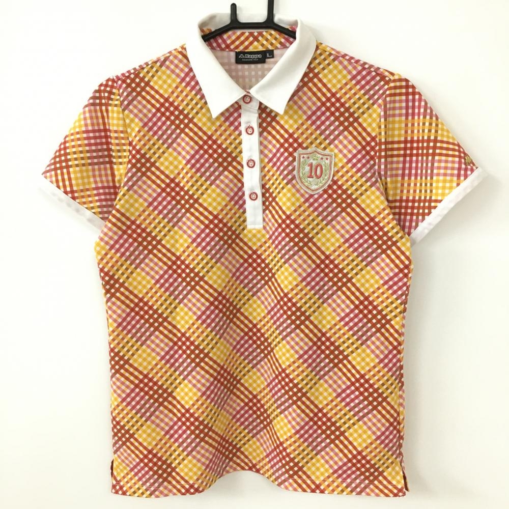カッパ 半袖ポロシャツ レッド×オレンジ チェック レディース L ゴルフウェア Kappa