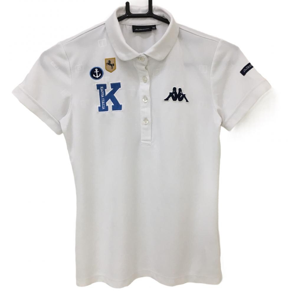 カッパ 半袖ポロシャツ 白 地模様 ロゴ刺しゅう  レディース S ゴルフウェア Kappa