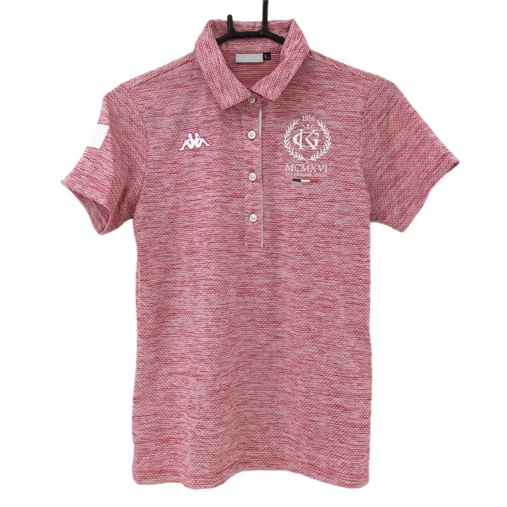 カッパ 半袖ポロシャツ ピンク×白 総柄 ロゴ刺しゅう レディース L ゴルフウェア Kappa