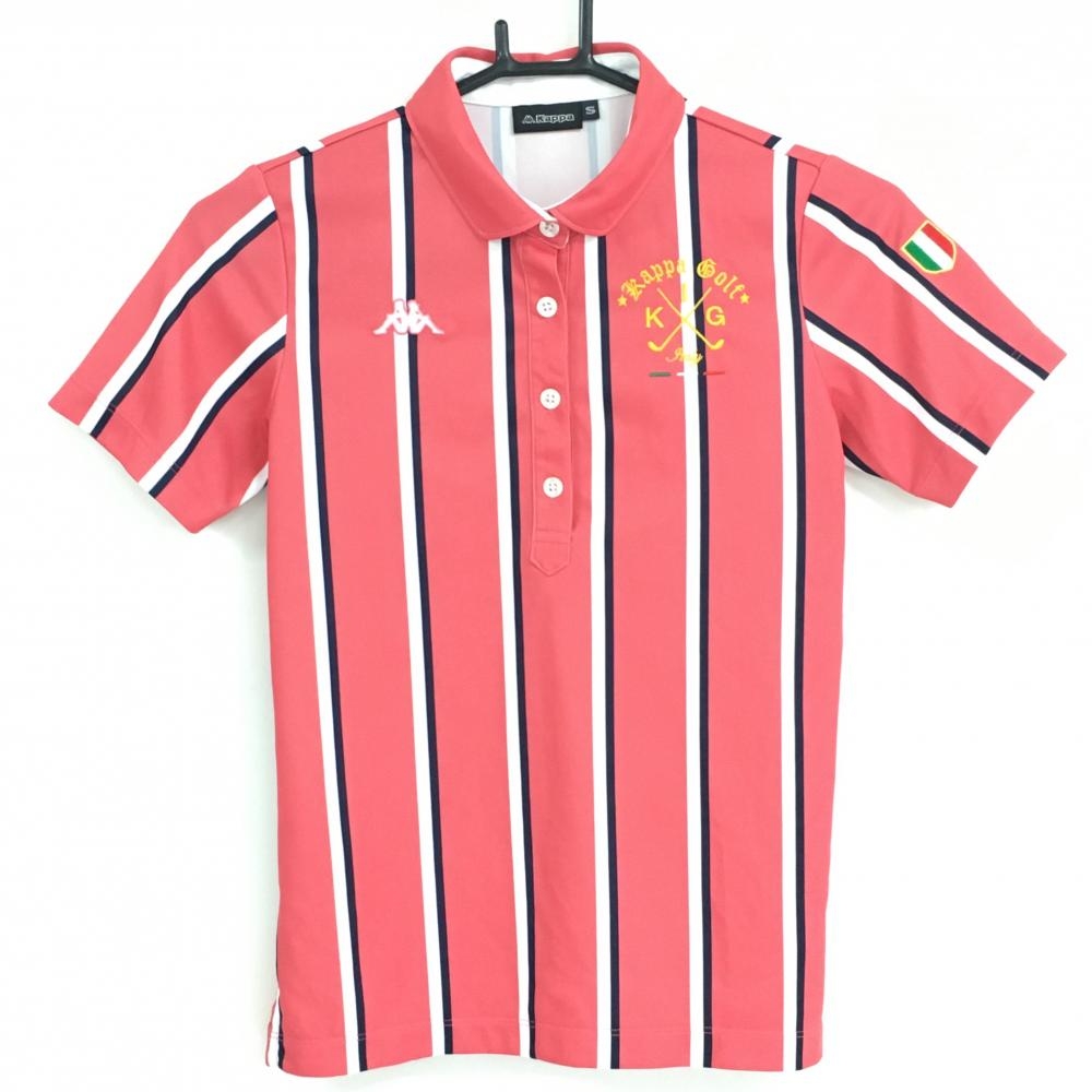 カッパ 半袖ポロシャツ ピンクレッド×白 ストライプ  レディース Ｓ ゴルフウェア Kappa