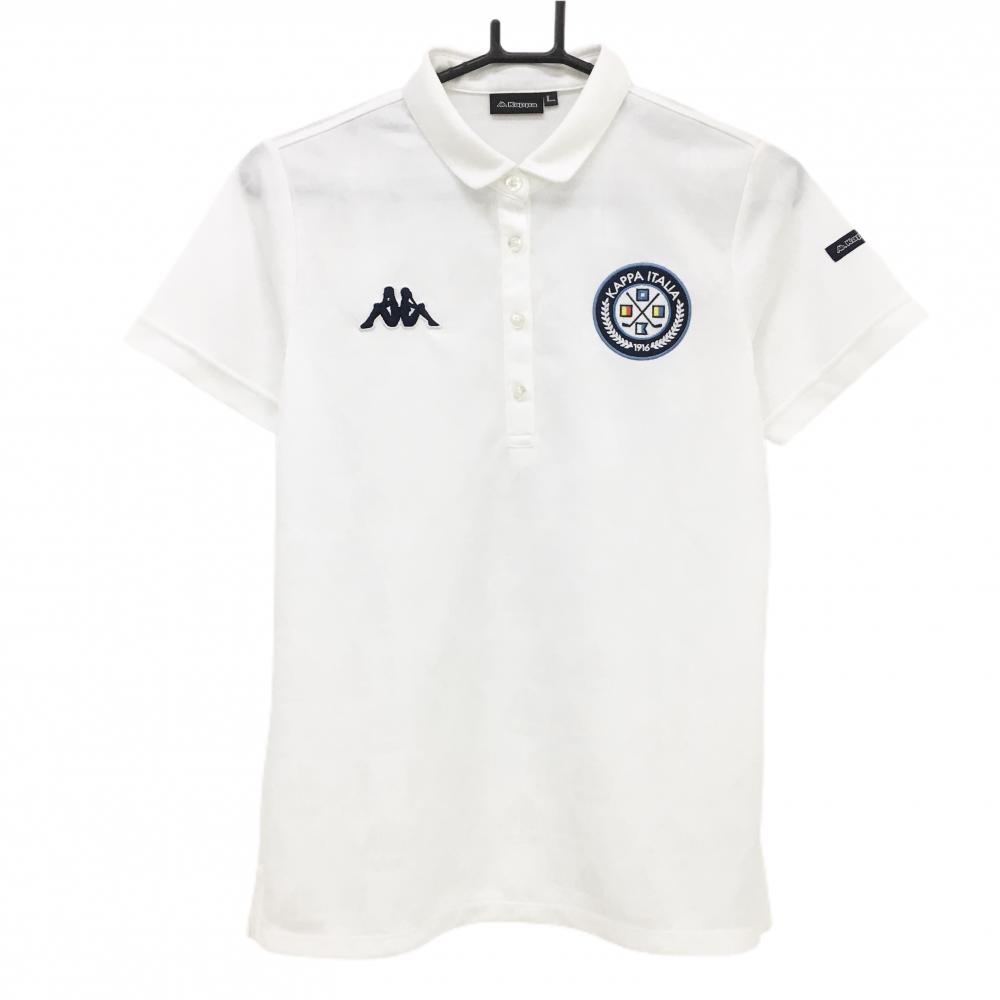 【美品】カッパ 半袖ポロシャツ 白 ヨット柄織生地 刺しゅうワッペン レディース L ゴルフウェア Kappa