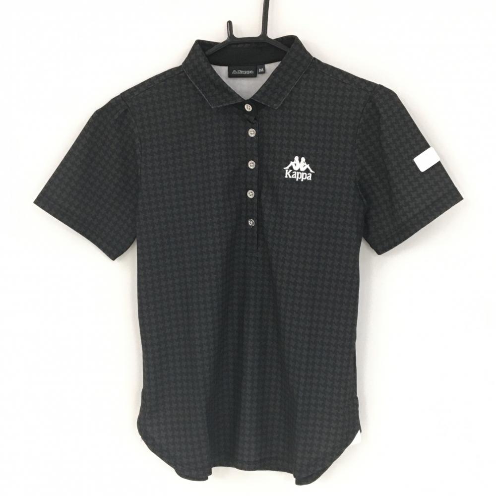 【超美品】カッパ 半袖ポロシャツ 黒×グレー 総柄 ロゴ刺しゅう レディース M ゴルフウェア Kappa