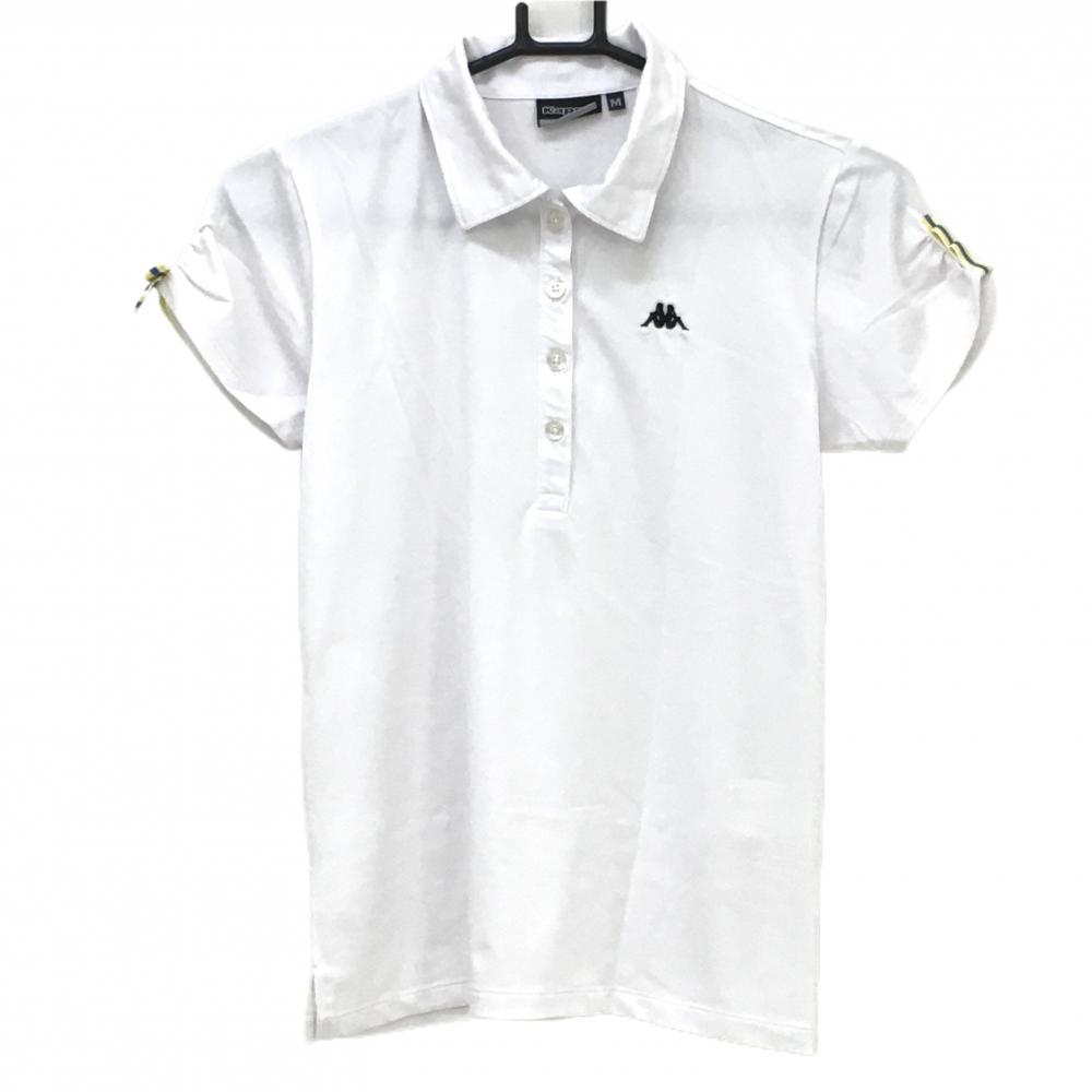 【超美品】カッパ 半袖ポロシャツ 白 袖リボンイエロー  レディース M ゴルフウェア Kappa