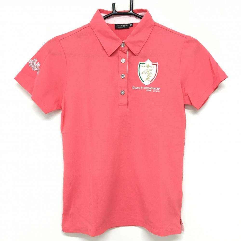 【超美品】カッパ 半袖ポロシャツ ピンク 胸元ワッペン 袖ラインストーンロゴ レディース M ゴルフウェア Kappa